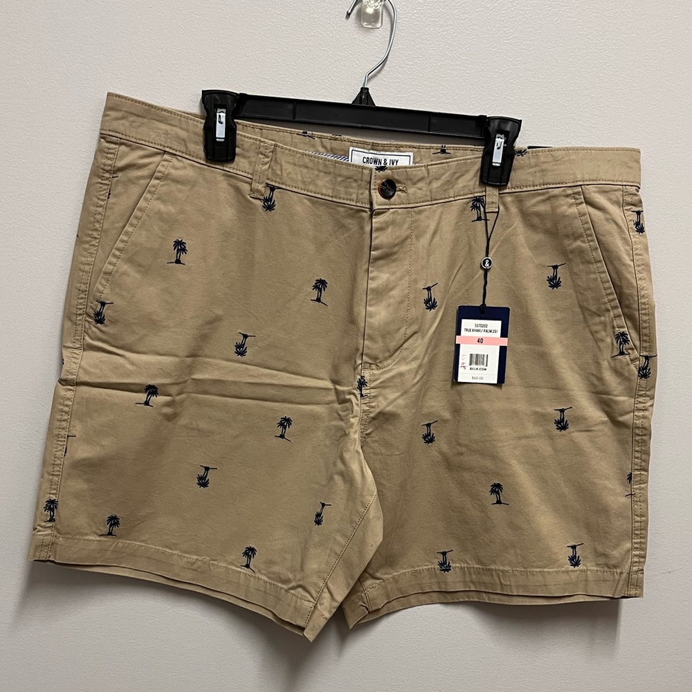 Mens khaki shorts with navy palm trees 40 new nwt crown and ivy